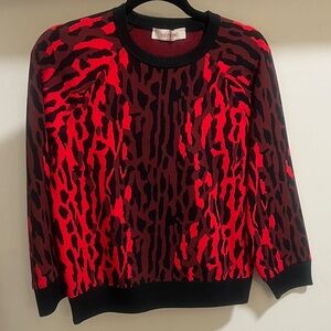 Valentino Red and Black Animal Print Sweater